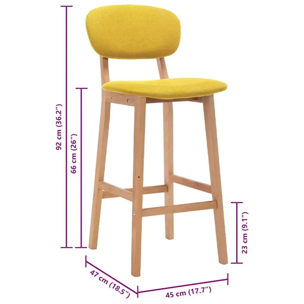 Bar Stools Yellow Fabric Seat Backrest Footrest 2 Piece