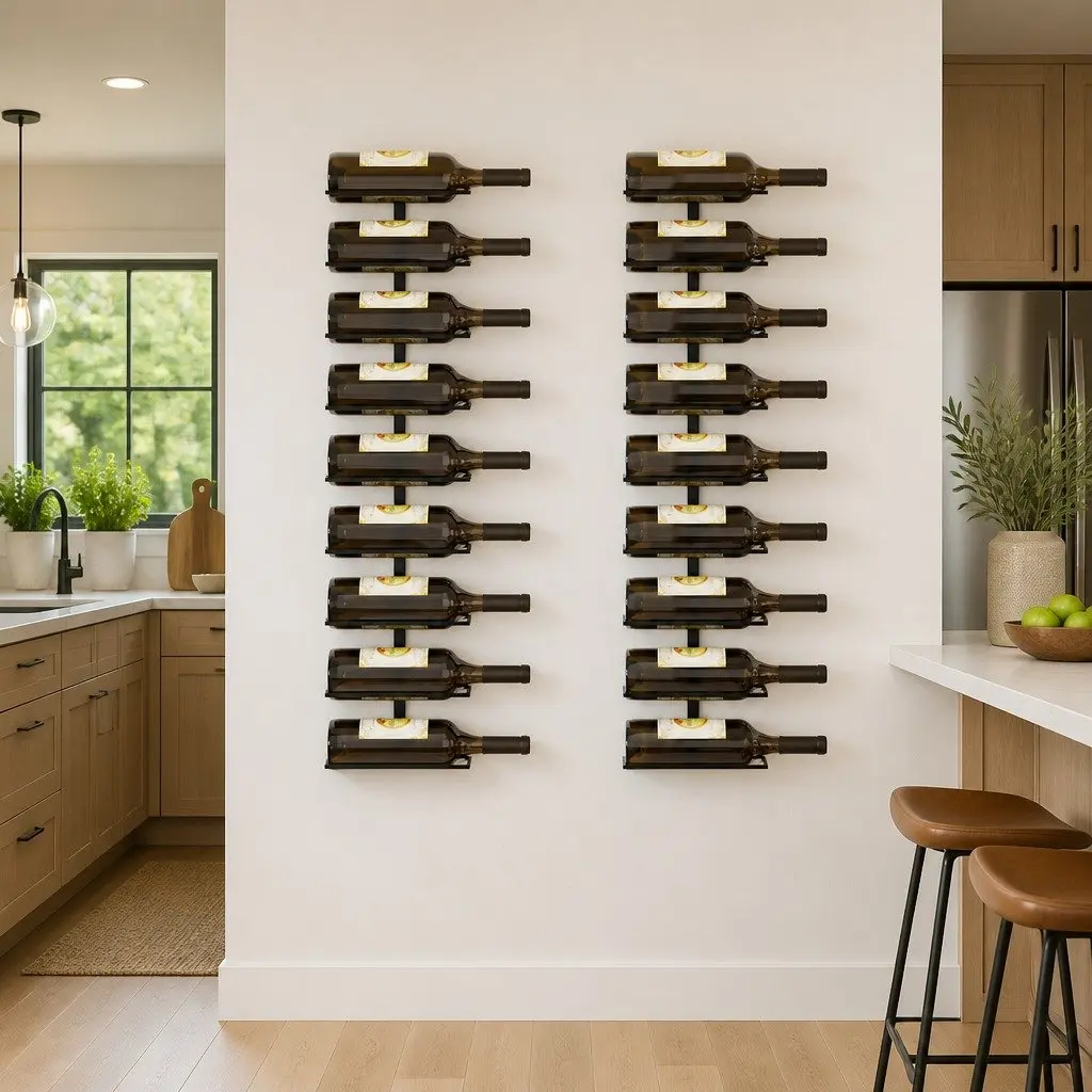 Wall-mounted Wine Rack Set of 2 Black Iron Storage Display Organizer for 18 Bottles