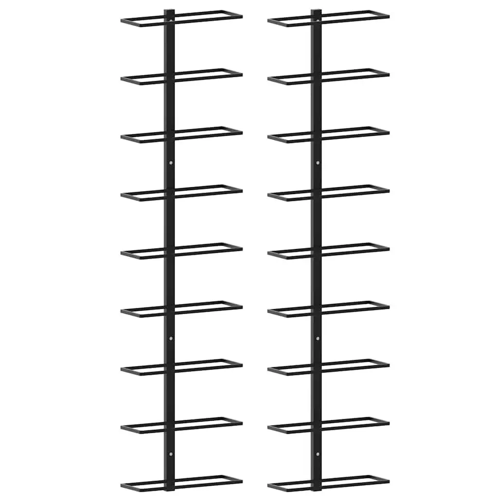Wall-mounted Wine Rack Set of 2 Black Iron Storage Display Organizer for 18 Bottles