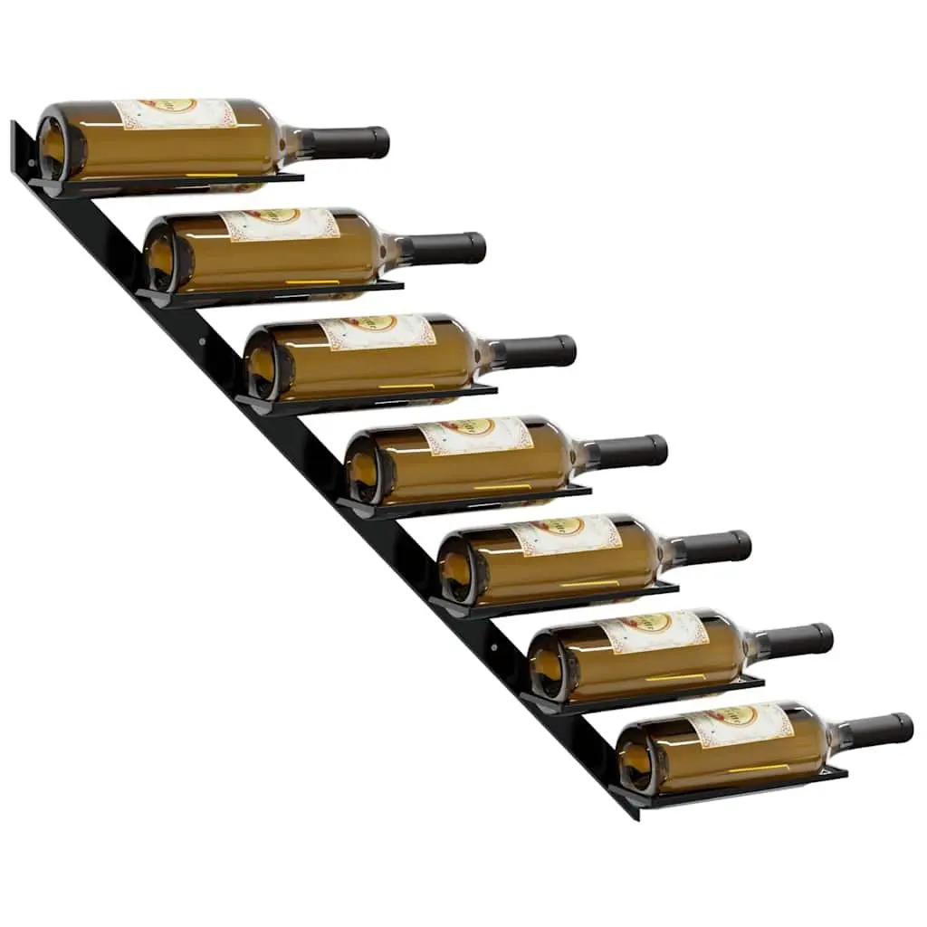 Wall-mounted Wine Rack Black Metal 14 Bottles Storage Set of 2 Display Holder