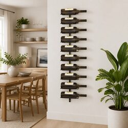 Wall-Mounted Wine Rack Black Metal Holds 10 Bottles Storage Display Organizer