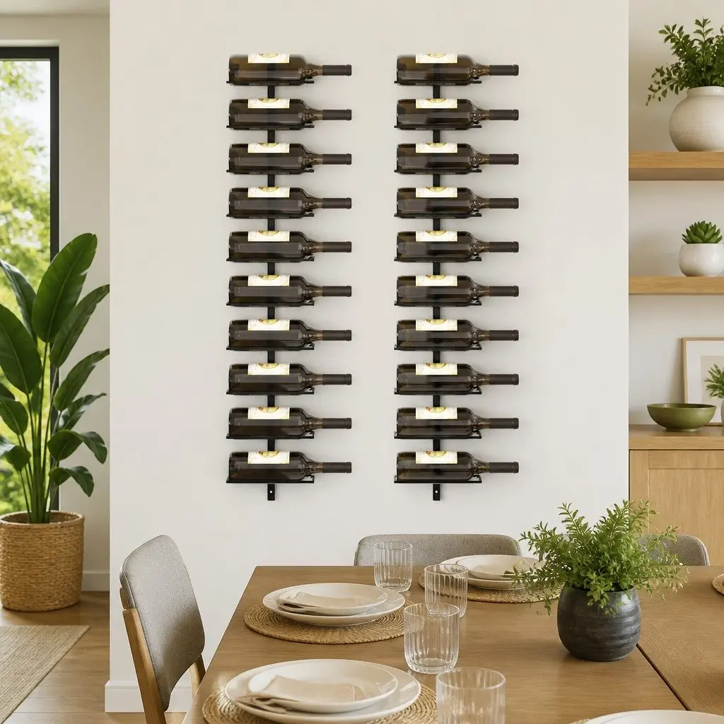 Wall-mounted Wine Rack Black Metal 2 Pieces Storage Display