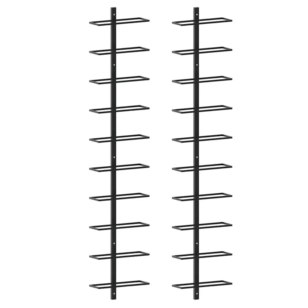 Wall-mounted Wine Rack Black Metal 2 Pieces Storage Display