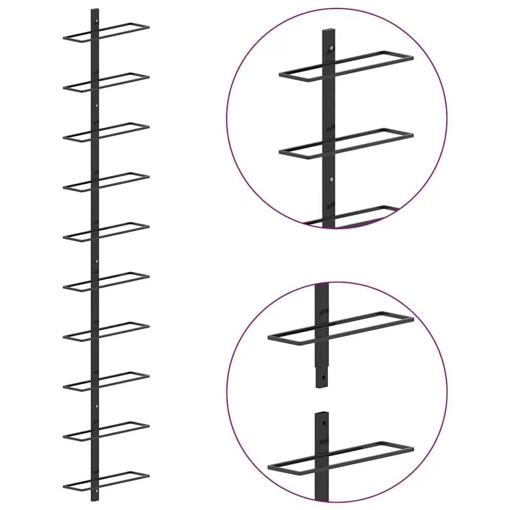 Wall-mounted Wine Rack Black Metal 2 Pieces Storage Display
