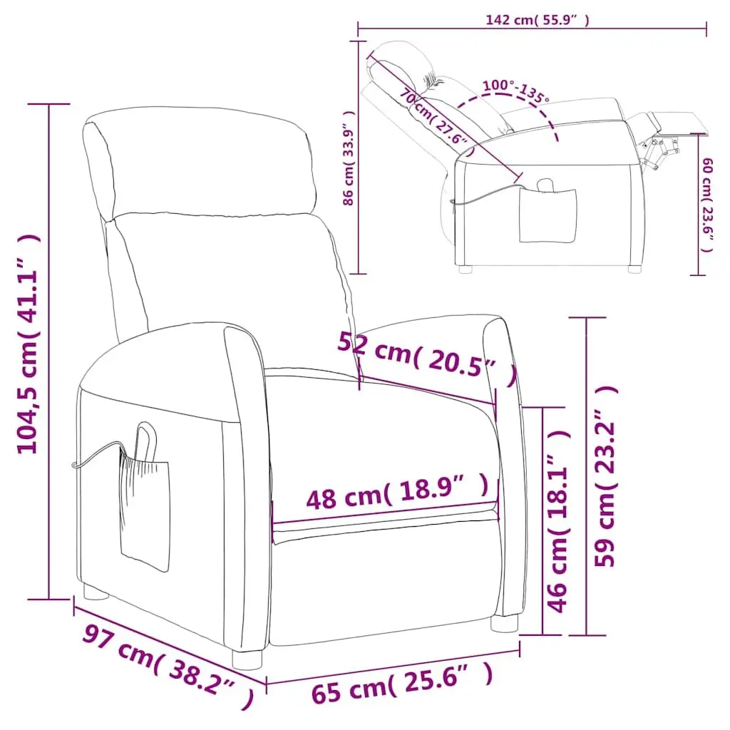 Massage Chair Black Reclining 3 Positions 6 Points Vibration