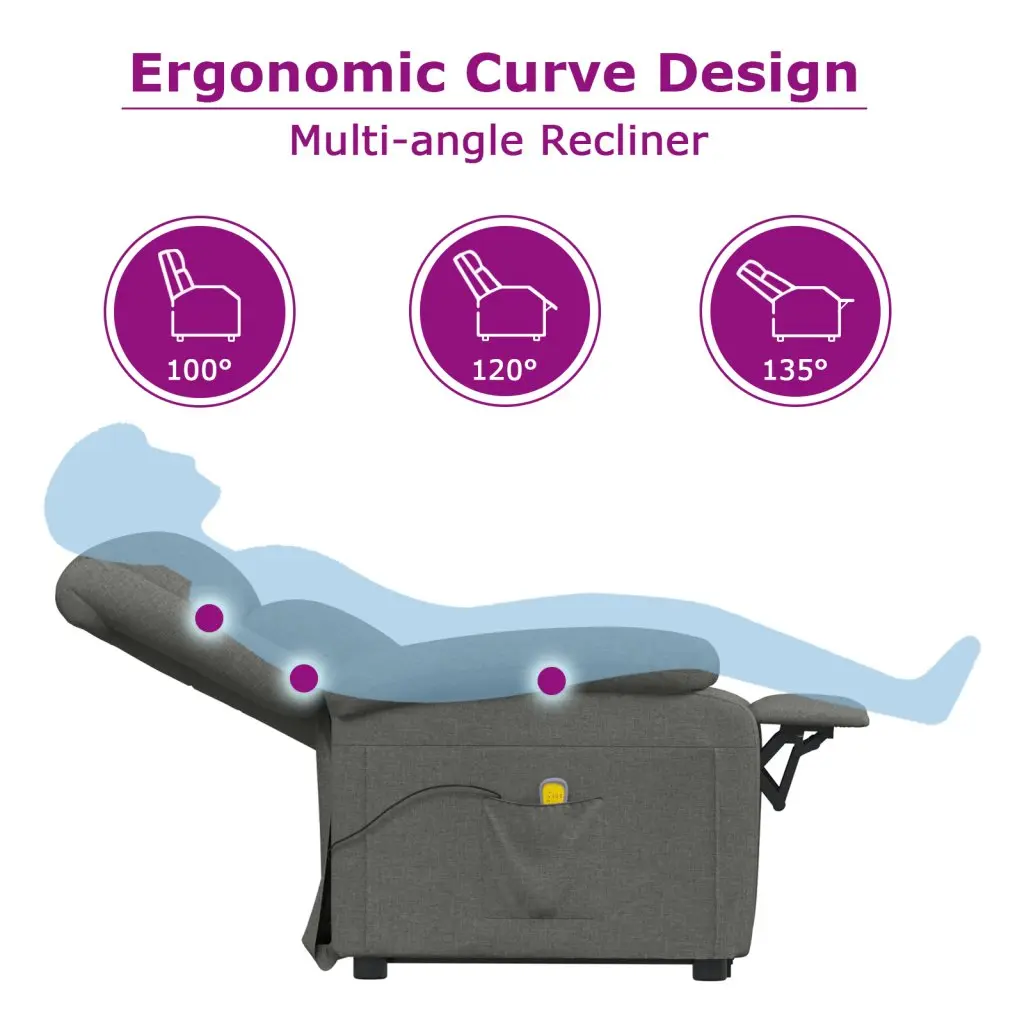 Electric Massage Chair Grey Fabric Reclining 6 Massage Points Hand Control