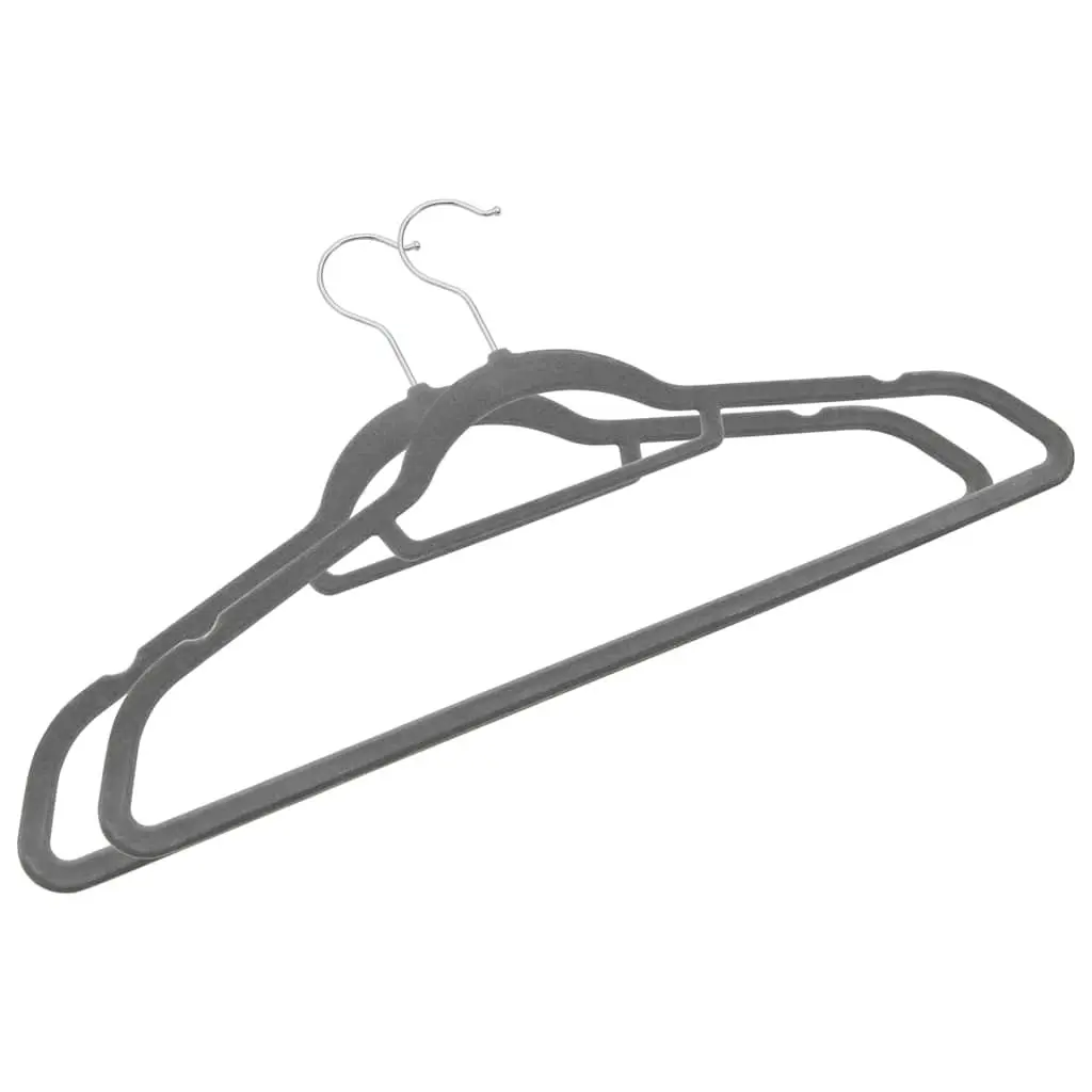 Clothes Hanger Set 50 Pieces Grey Velvet Anti-slip Plastic Metal Durable Storage