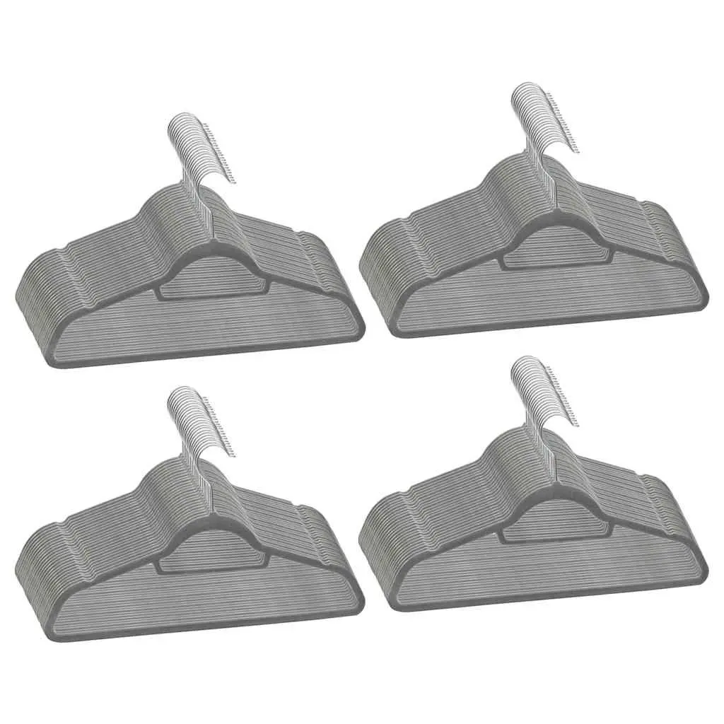 Clothes Hangers Grey 100 Pieces Anti-slip Velvet Coating Durable Plastic Metal