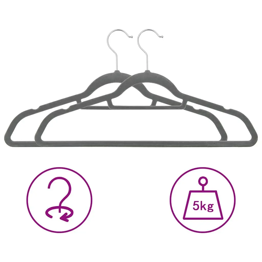 Clothes Hangers Grey 100 Pieces Anti-slip Velvet Coating Durable Plastic Metal