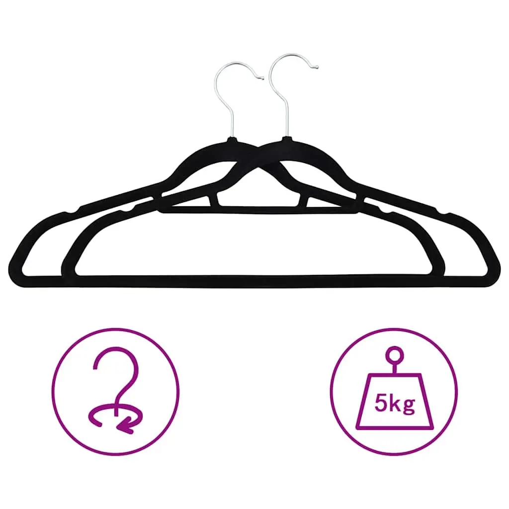 Clothes Hangers Black 100 Pack Anti-slip Velvet Wardrobe Storage Organiser