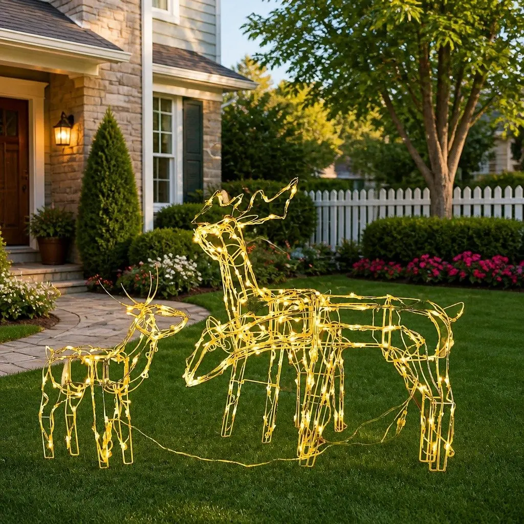 Christmas Reindeer LED Light Display Warm White 3 Piece Indoor Outdoor Steel Frame