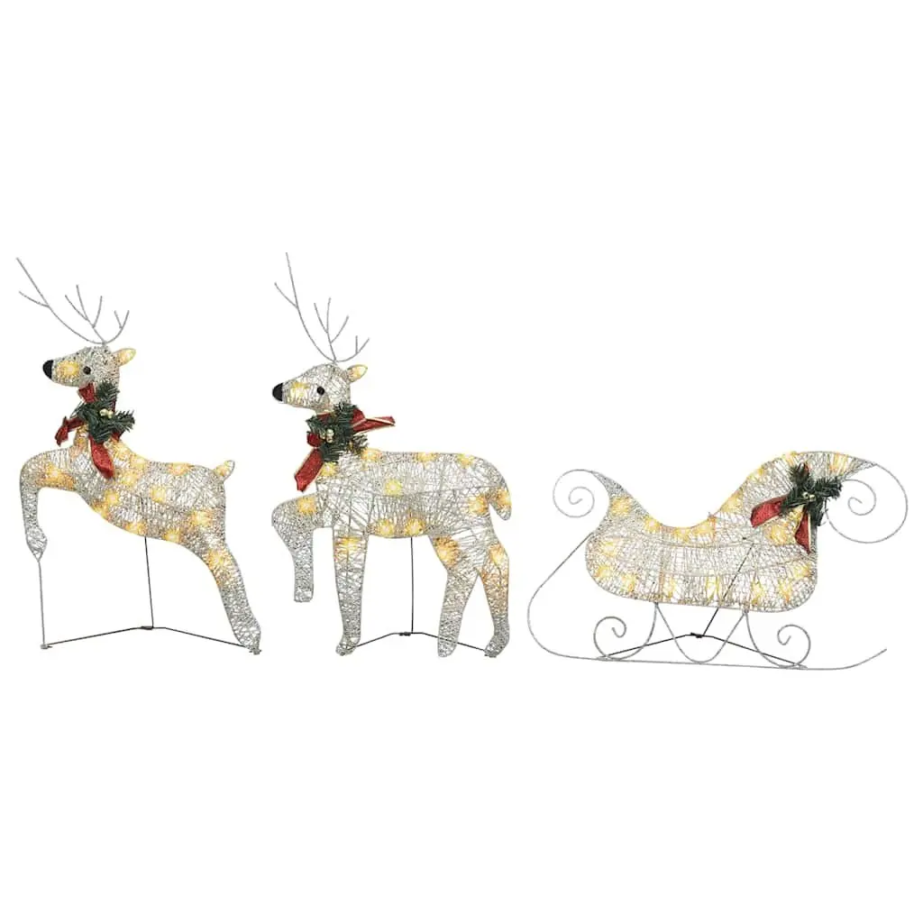 Reindeer Sleigh Christmas Decoration Gold 60 LED Lights Weather-Resistant Outdoor Indoor Use