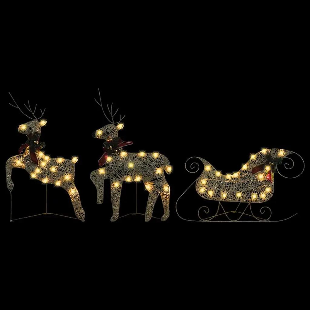 Reindeer Sleigh Christmas Decoration Gold 60 LED Lights Weather-Resistant Outdoor Indoor Use