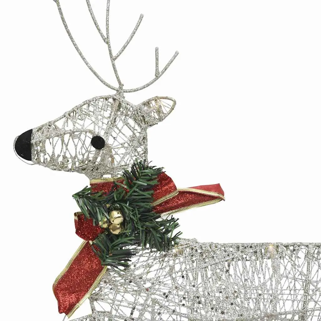 Reindeer Sleigh Christmas Decoration Gold 60 LED Lights Weather-Resistant Outdoor Indoor Use