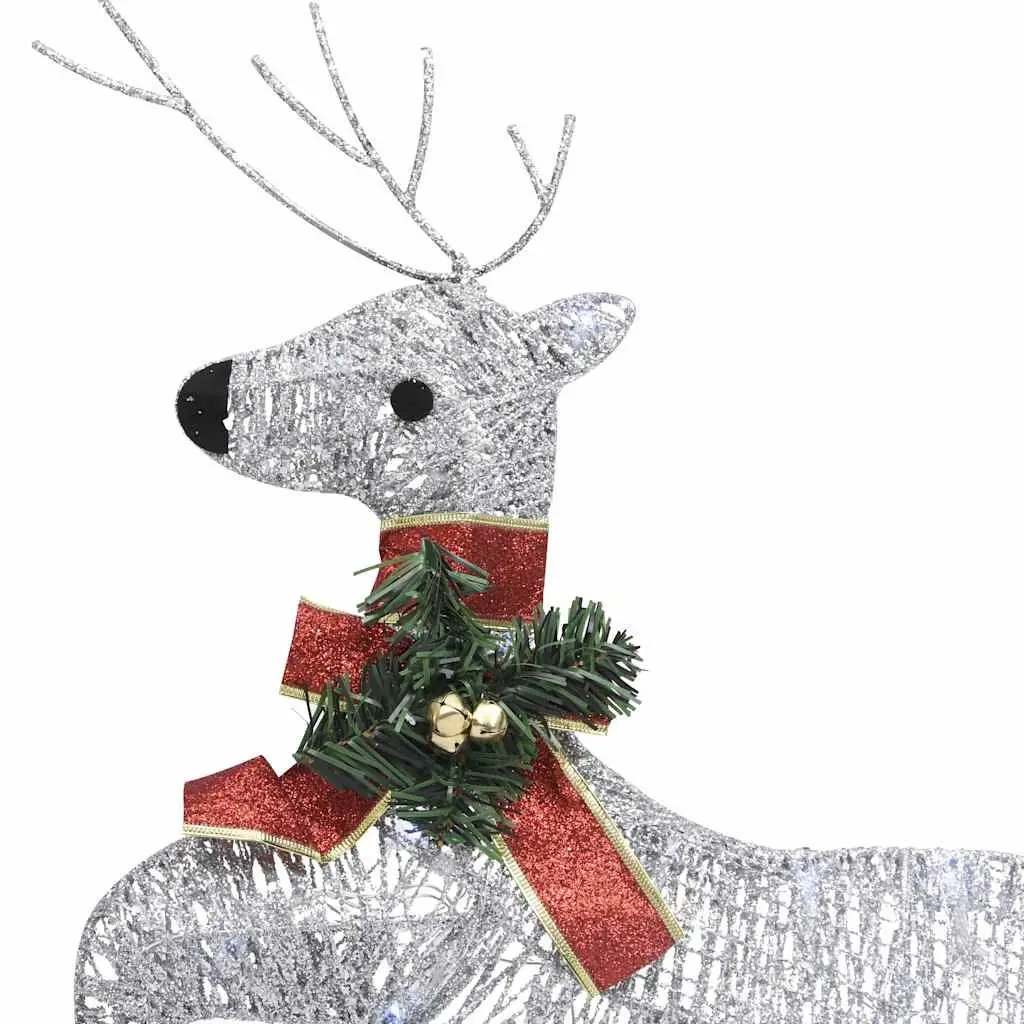 Christmas Reindeer Sleigh Decoration 60 LED Lights Outdoor Garden Silver Mesh