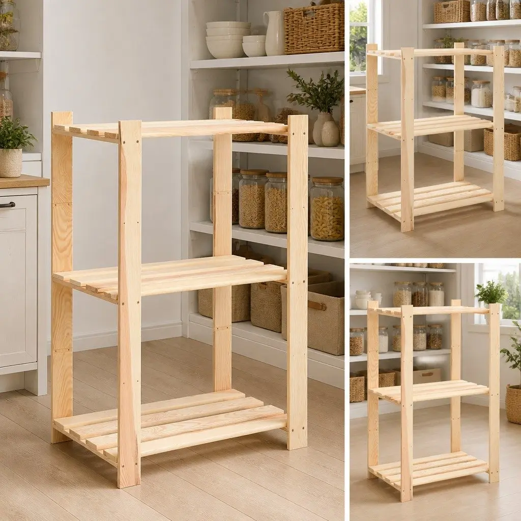 3-Tier Solid Wood Storage Rack Brown 60x38x90 cm Durable Shelving Unit