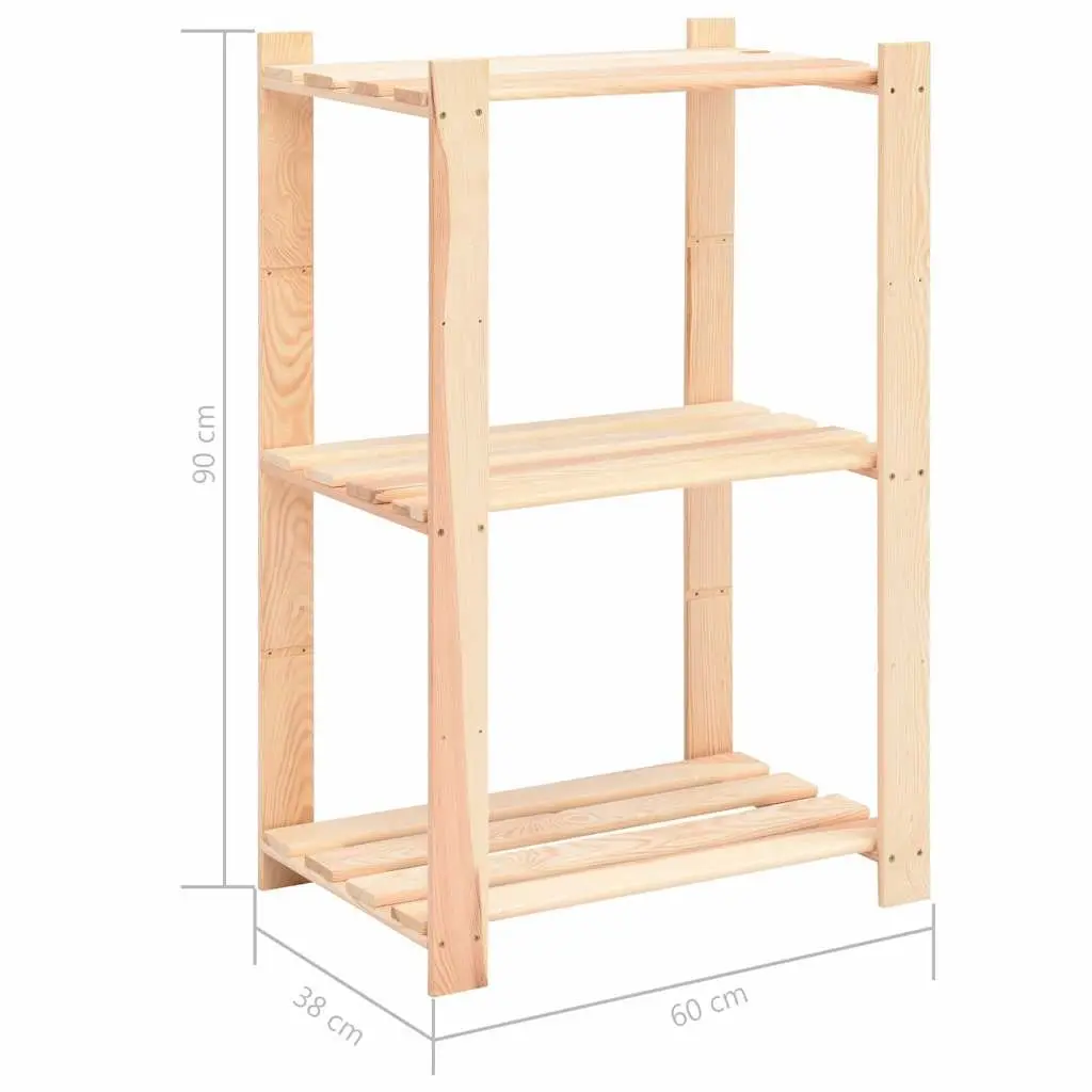 3-Tier Solid Wood Storage Rack Brown 60x38x90 cm Durable Shelving Unit