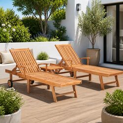 Sun Lounger Set 2 pcs with Table Teak Wood Outdoor Garden Patio Furniture