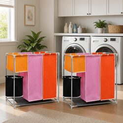 3-Section Laundry Sorter Hamper with Washing Bin Multicolour Organiser 2 Pack