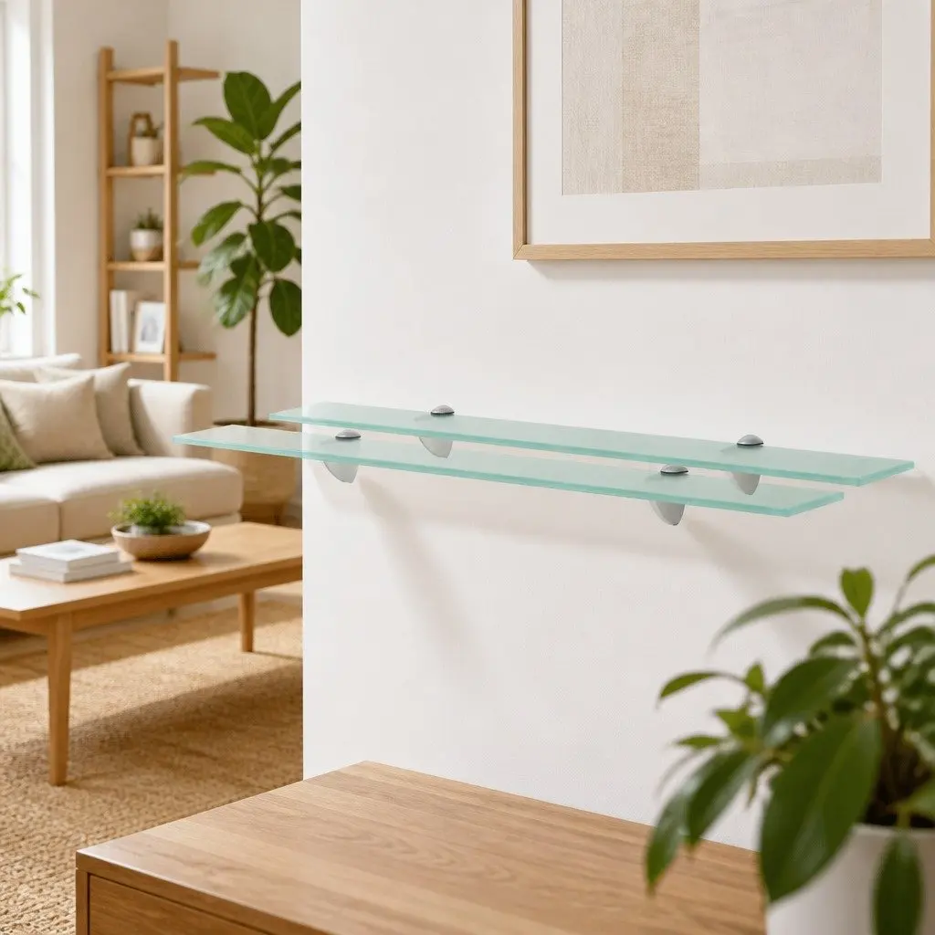 Glass Floating Shelves Transparent 70x20 cm Wall Mounted Display Shelf