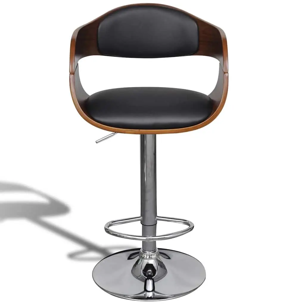 Bar Stools Black Height Adjustable Bent Wood Faux Leather Footrest