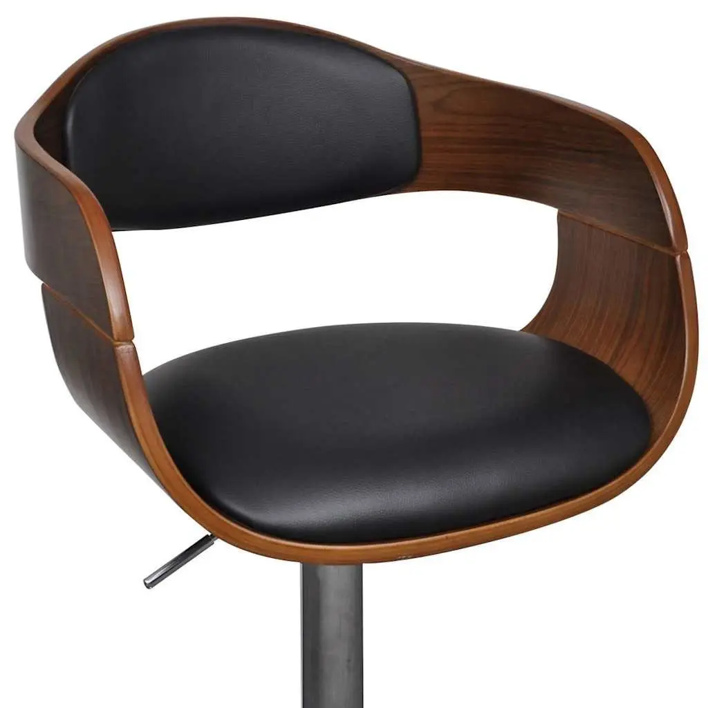 Bar Stools Black Height Adjustable Bent Wood Faux Leather Footrest