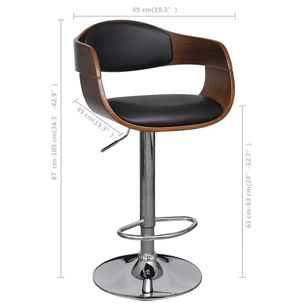 Bar Stools Black Height Adjustable Bent Wood Faux Leather Footrest