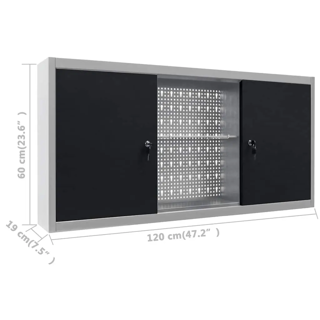 Workbench Black 120 cm Heavy-duty with 3 Wall Panels and Wall Cabinet for Workshop and Garage Organisation
