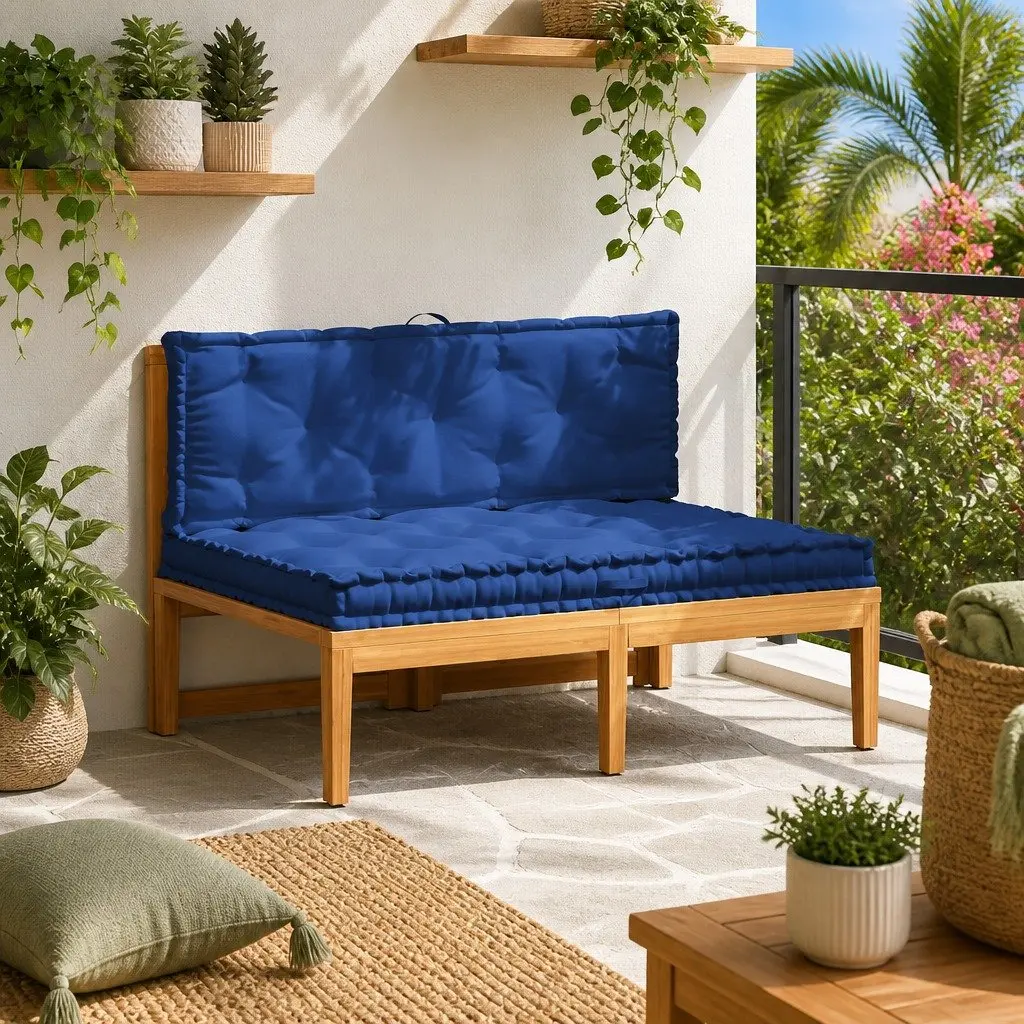 Pallet Floor Cushions Blue Cotton 2 Piece Seat Pad Garden Sofa Bench Comfort