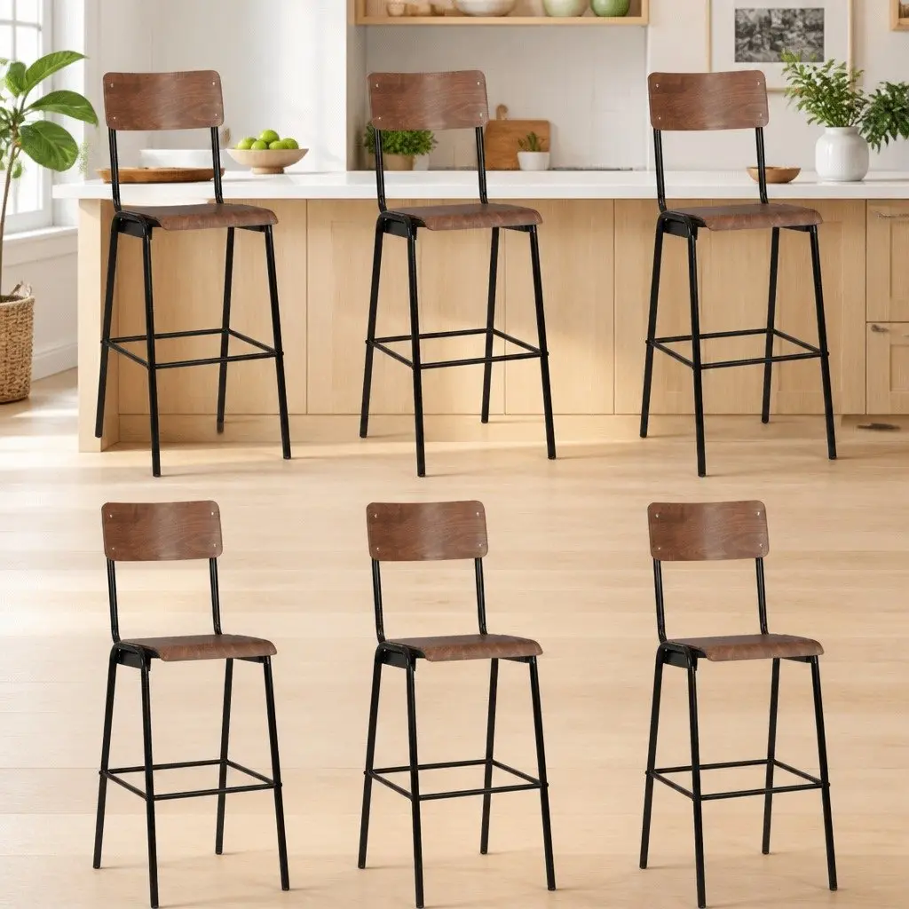 Bar Stools Black 6 Pieces Stackable Dining Chair Kitchen Seating Set