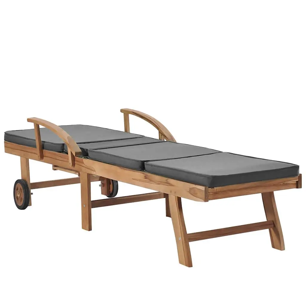 Teak Wood Sun Loungers Dark Grey 2 Piece Adjustable Backrest with Cushions