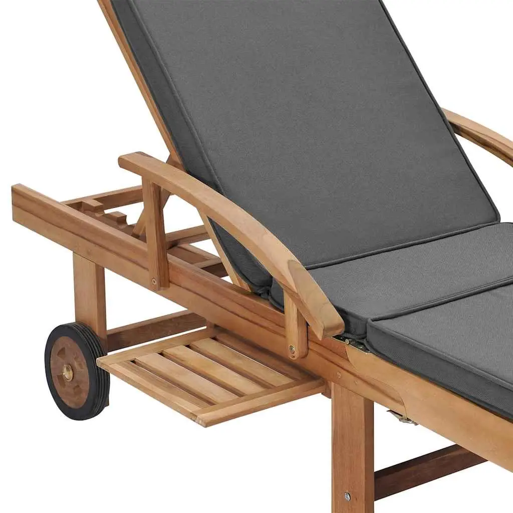 Teak Wood Sun Loungers Dark Grey 2 Piece Adjustable Backrest with Cushions