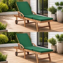 2 pcs Sun Loungers with Cushions - Solid Teak Wood