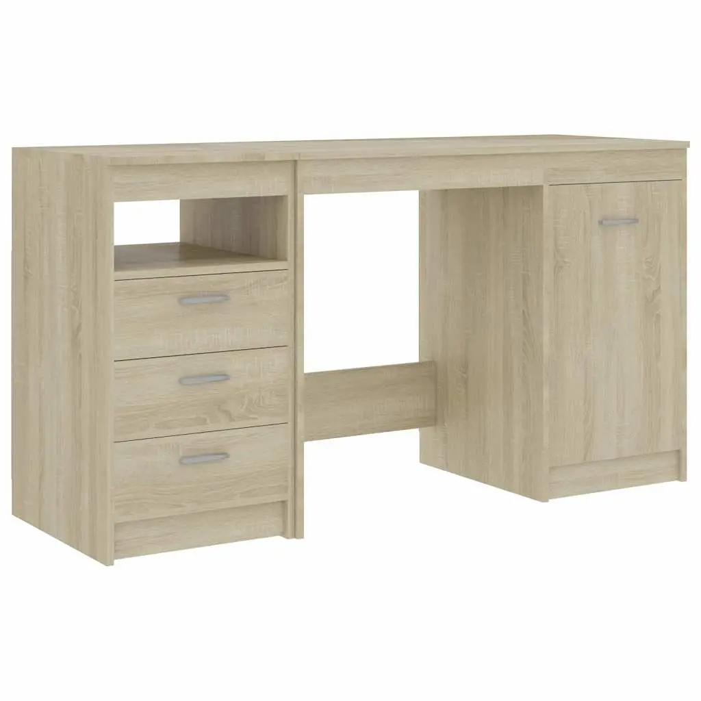 Brown Engineered Wood Study Desk 140x50x76cm with Storage Drawers