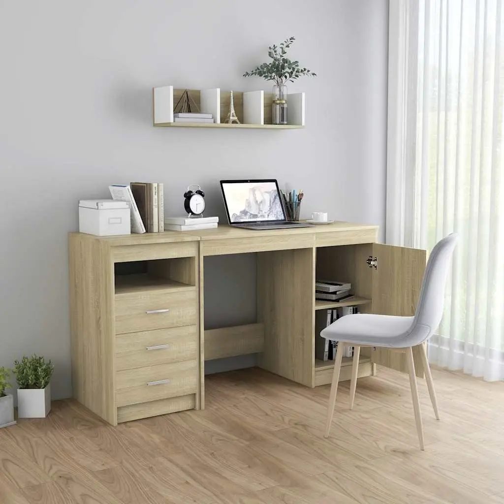 Brown Engineered Wood Study Desk 140x50x76cm with Storage Drawers