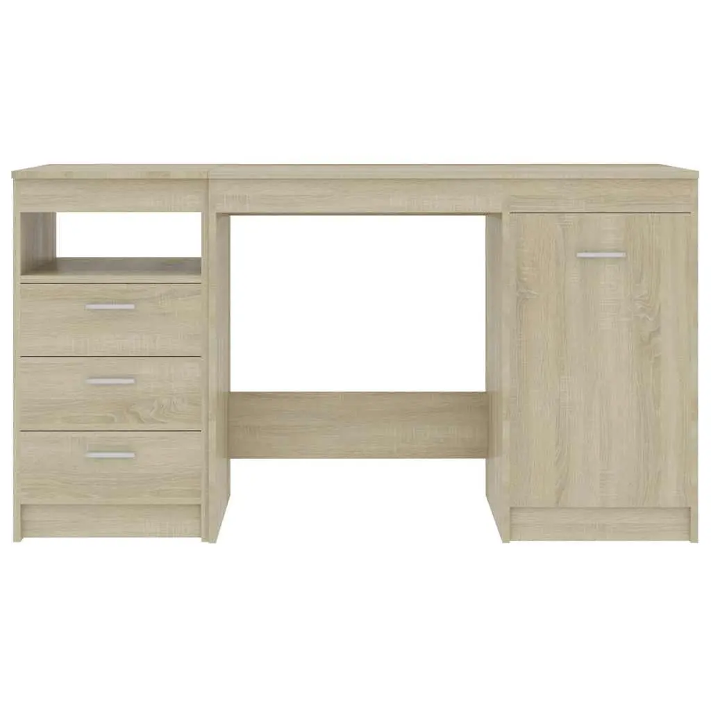 Brown Engineered Wood Study Desk 140x50x76cm with Storage Drawers