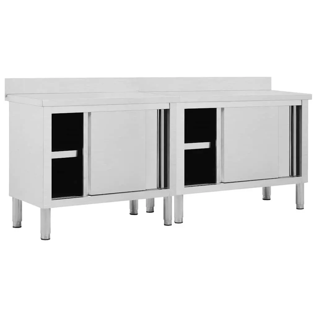 Stainless Steel Work Tables 200x50cm with Sliding Doors Storage for Commercial Kitchen