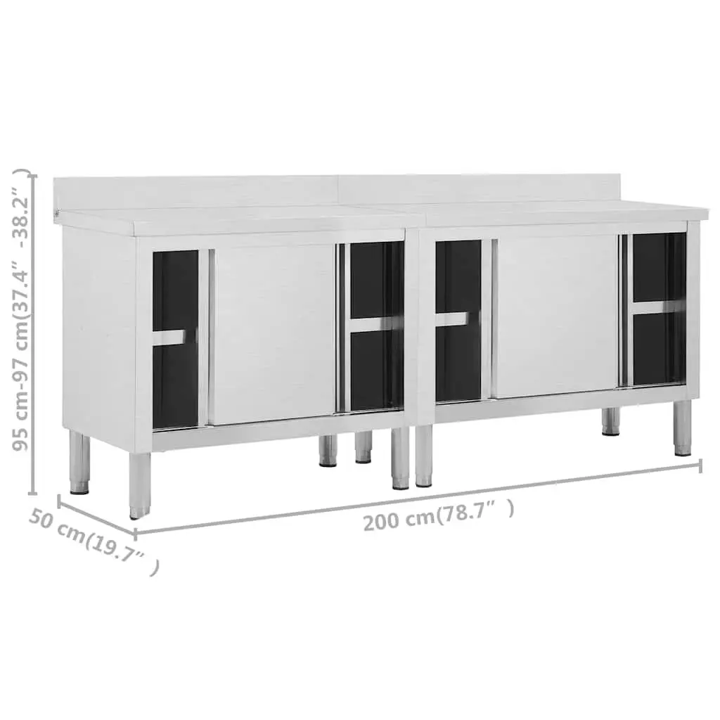 Stainless Steel Work Tables 200x50cm with Sliding Doors Storage for Commercial Kitchen