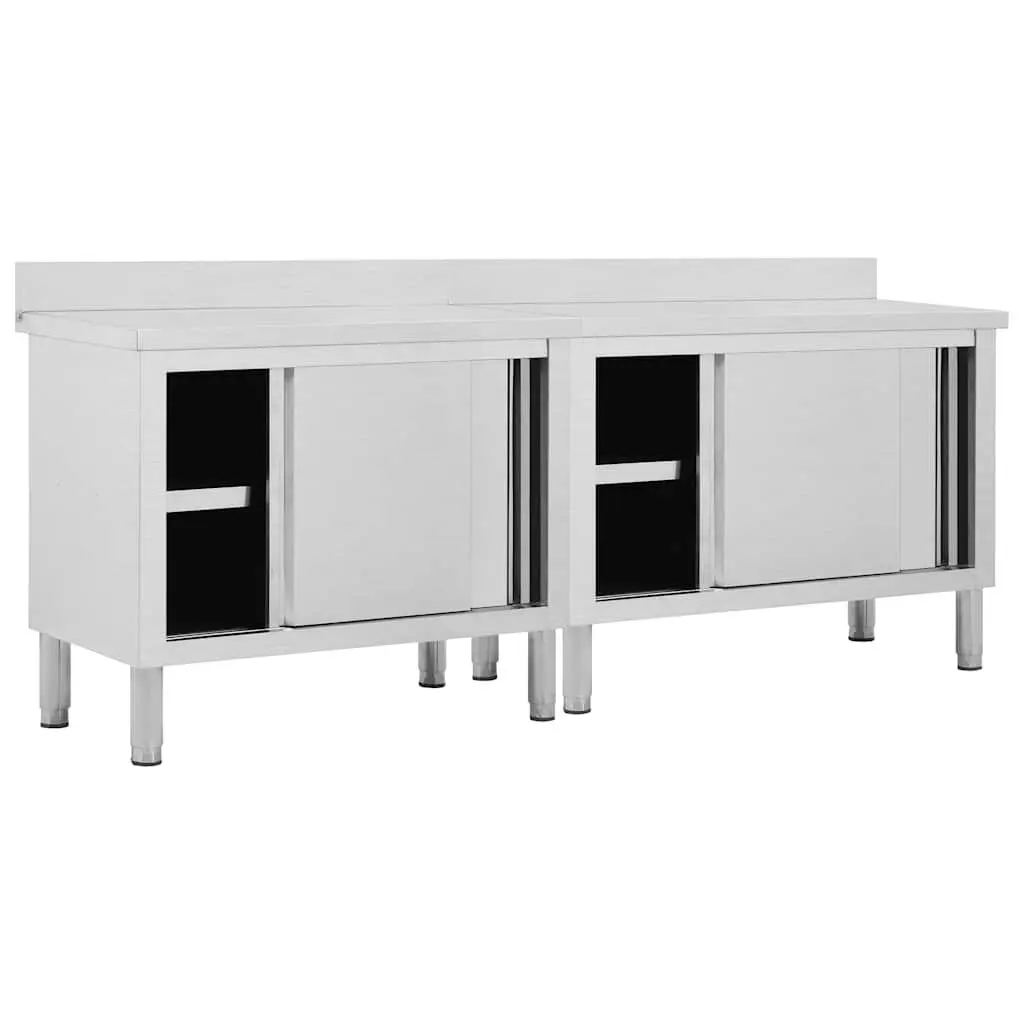 Stainless Steel Work Table with Under-Table Sliding Door Storage 240x50cm for Commercial Kitchen Use