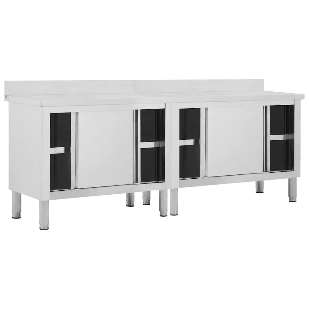 Stainless Steel Work Table with Under-Table Sliding Door Storage 240x50cm for Commercial Kitchen Use