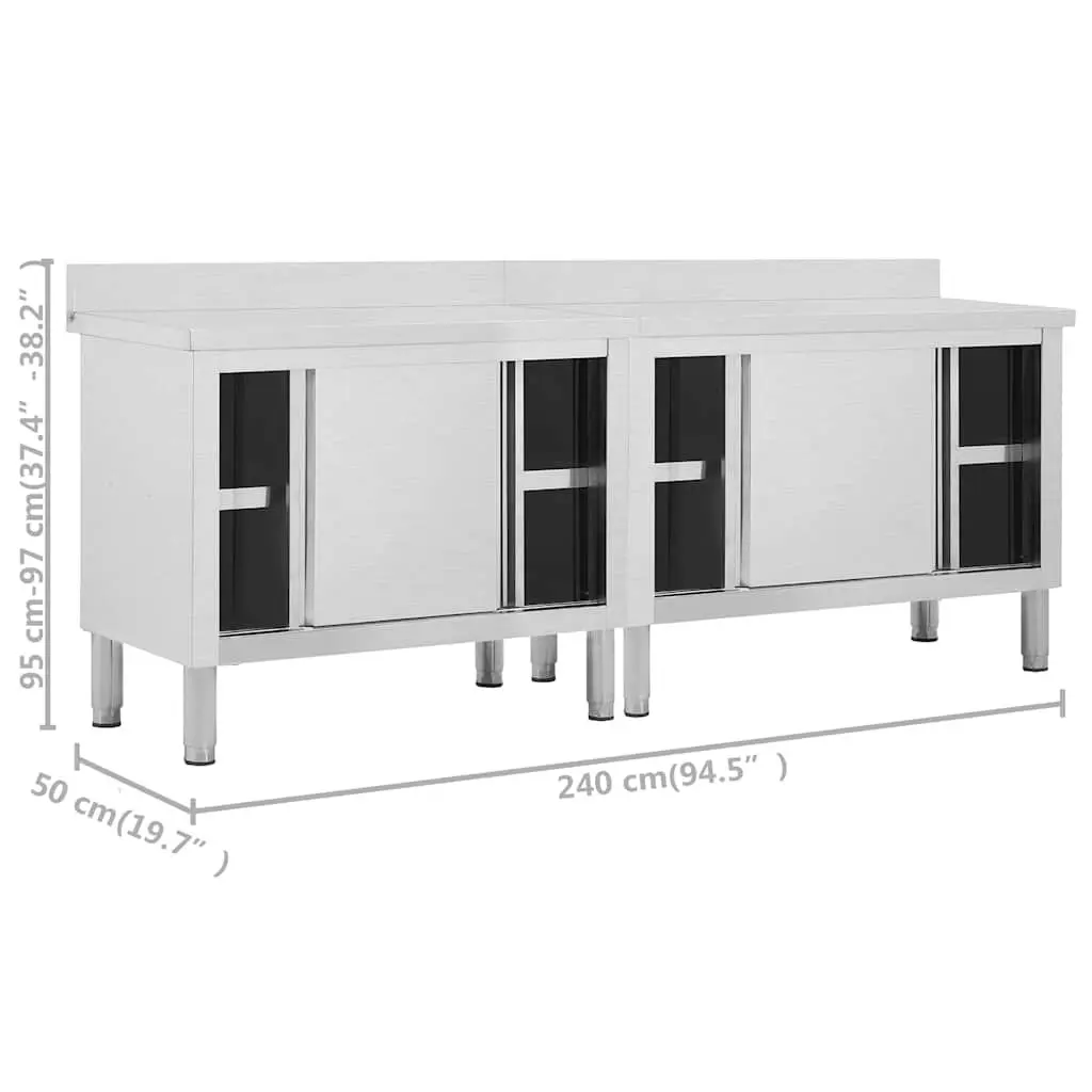 Stainless Steel Work Table with Under-Table Sliding Door Storage 240x50cm for Commercial Kitchen Use
