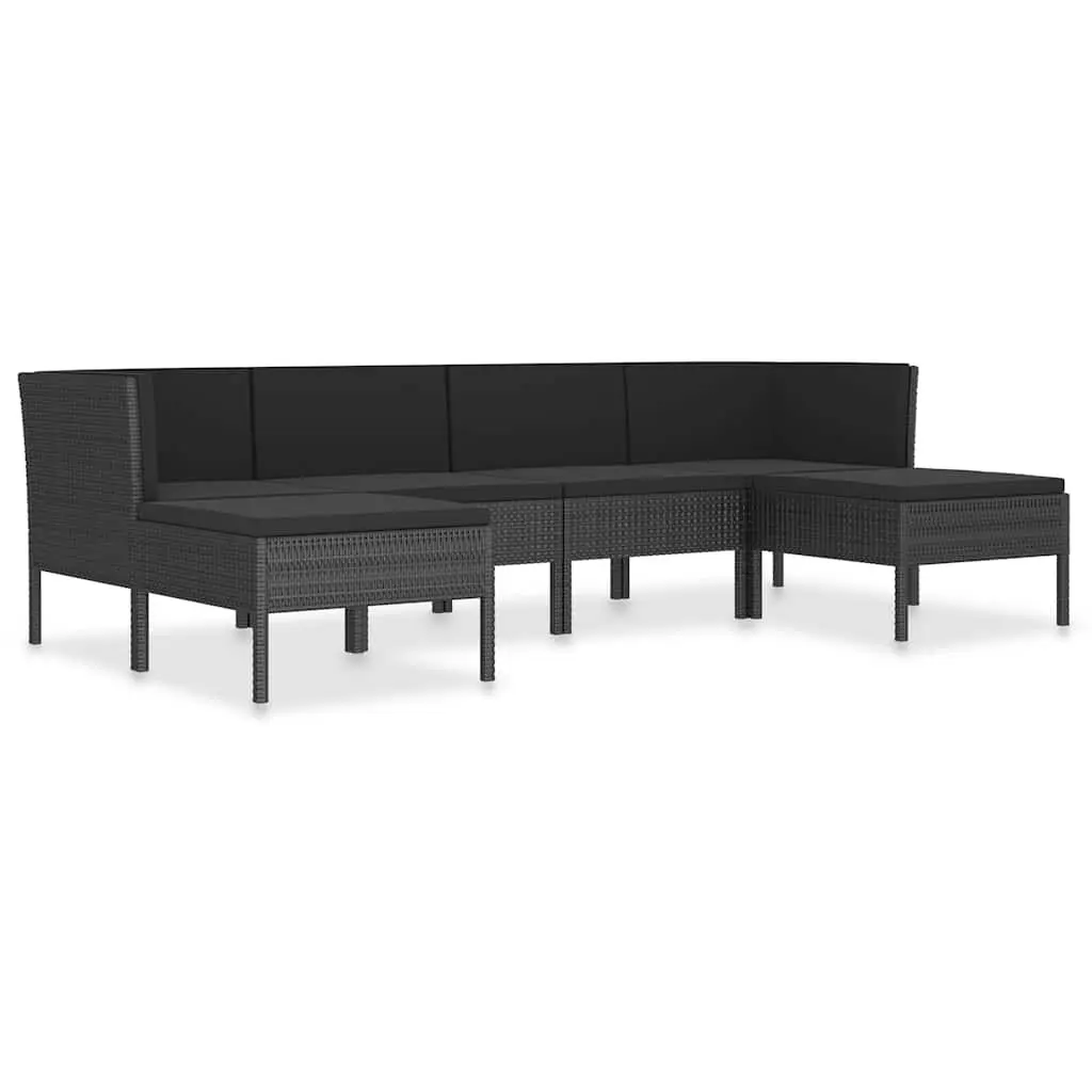 Garden Lounge Set 6 Piece Outdoor Furniture Poly Rattan Black Cushions Patio