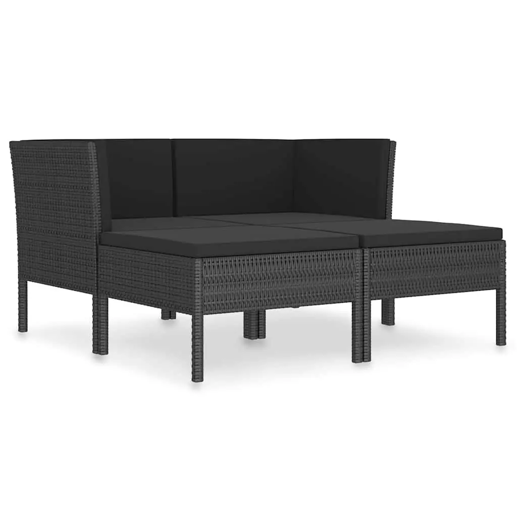 Garden Lounge Set 4 Piece Outdoor Furniture PE Rattan Cushions Black Patio