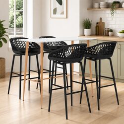 5 Piece Bar Set White and Black Kitchen Counter Table with 4 Bar Stools