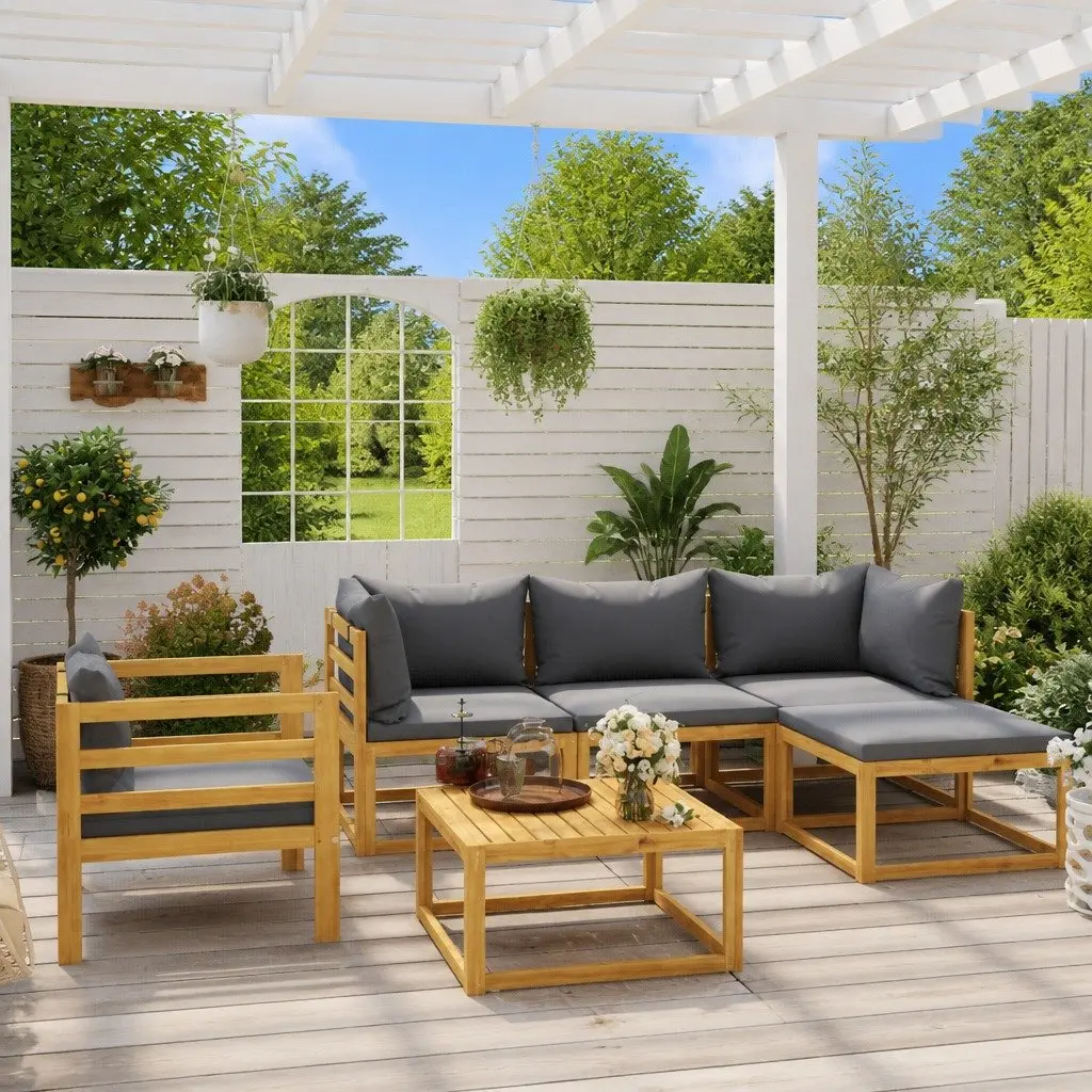 Garden Lounge Set 6 Piece Outdoor Furniture Acacia Wood Modular Sofa Coffee