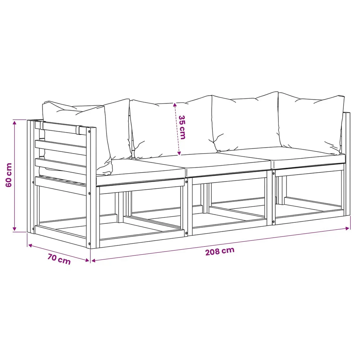 3-Seater Garden Sofa Outdoor Furniture with Cushion Solid Acacia Wood Grey