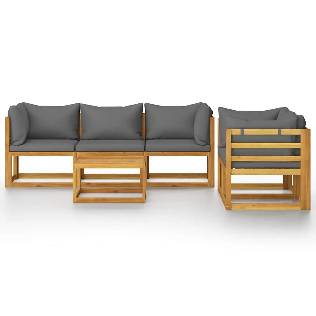 Garden Lounge Set 6 Piece Outdoor Patio Furniture with Cushions Grey Acacia