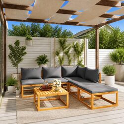 6 Piece Garden Lounge Set in Grey - Modern and Compact