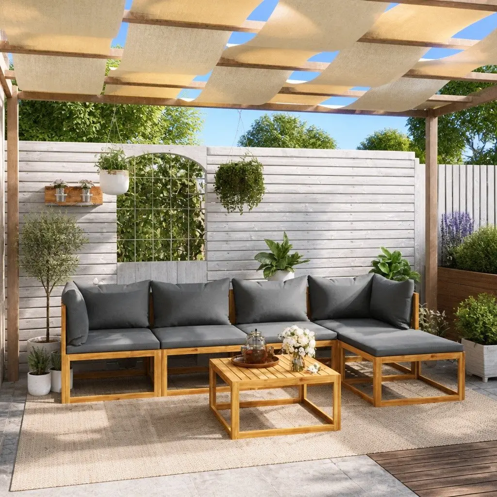 Garden Lounge Set 6 Piece Outdoor Furniture Acacia Wood Sofa Coffee Table Grey
