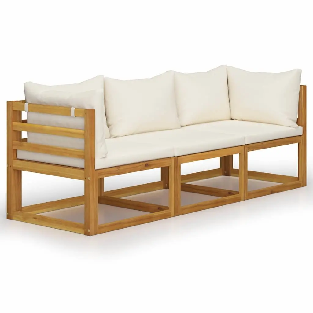 3-Seater Garden Sofa with Cushions Cream Solid Wood Outdoor Patio Furniture